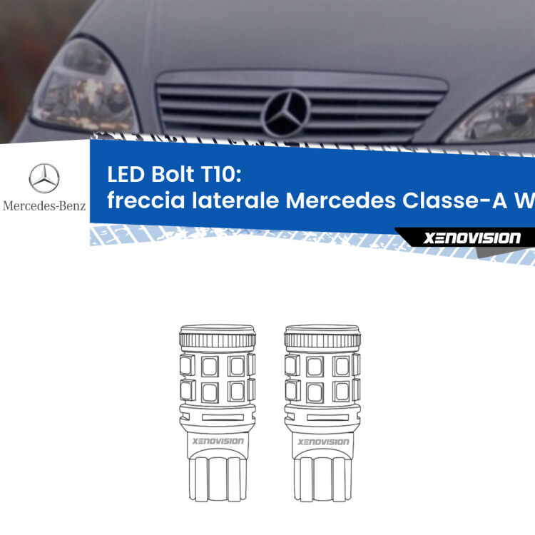 <strong>Freccia laterale LED per Mercedes Classe-A</strong> W168 faro giallo. Coppia lampade <strong>T10</strong> modello Bolt canbus.