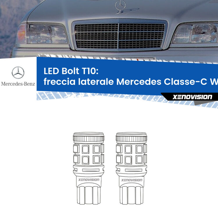 <strong>Freccia laterale LED per Mercedes Classe-C</strong> W202 faro bianco. Coppia lampade <strong>T10</strong> modello Bolt canbus.