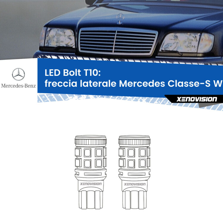 <strong>Freccia laterale LED per Mercedes Classe-S</strong> W140 faro giallo. Coppia lampade <strong>T10</strong> modello Bolt canbus.