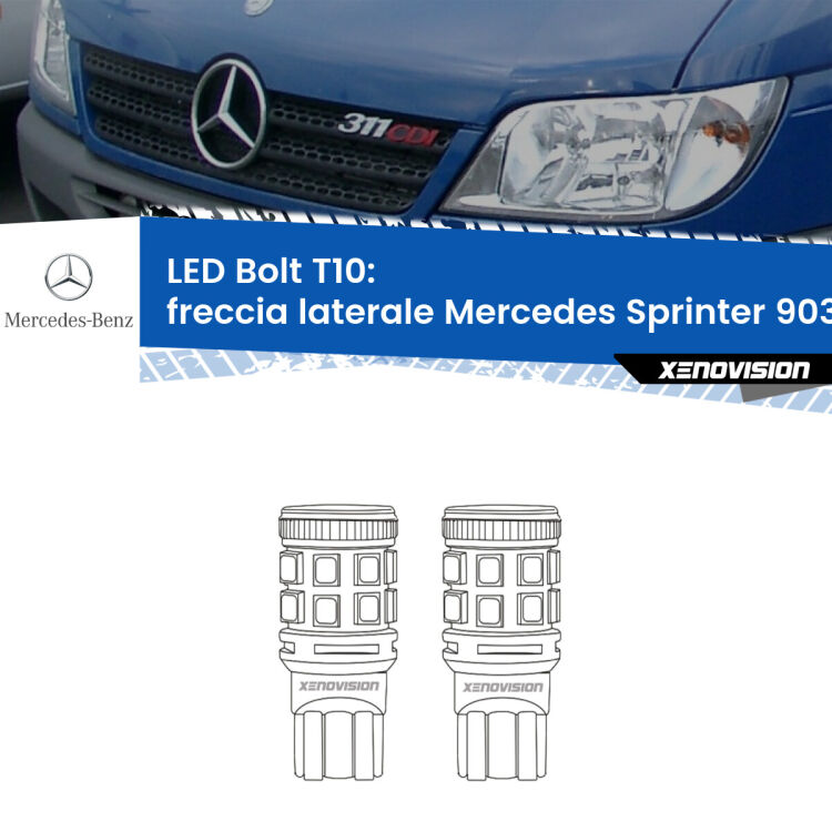 <strong>Freccia laterale LED per Mercedes Sprinter</strong> 903 1995 - 2006. Coppia lampade <strong>T10</strong> modello Bolt canbus.