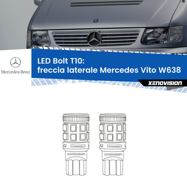 <strong>Freccia laterale LED per Mercedes Vito</strong> W638 1996 - 2003. Coppia lampade <strong>T10</strong> modello Bolt canbus.