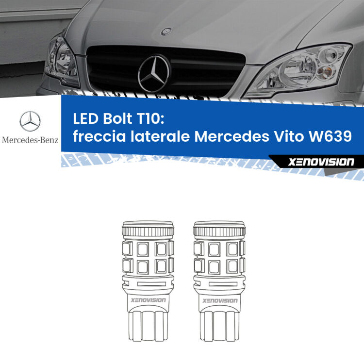 <strong>Freccia laterale LED per Mercedes Vito</strong> W639 2003 - 2012. Coppia lampade <strong>T10</strong> modello Bolt canbus.