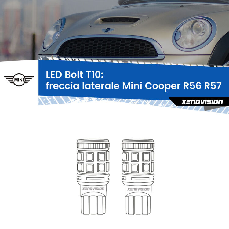 <strong>Freccia laterale LED per Mini Cooper</strong> R56 R57 faro bianco. Coppia lampade <strong>T10</strong> modello Bolt canbus.