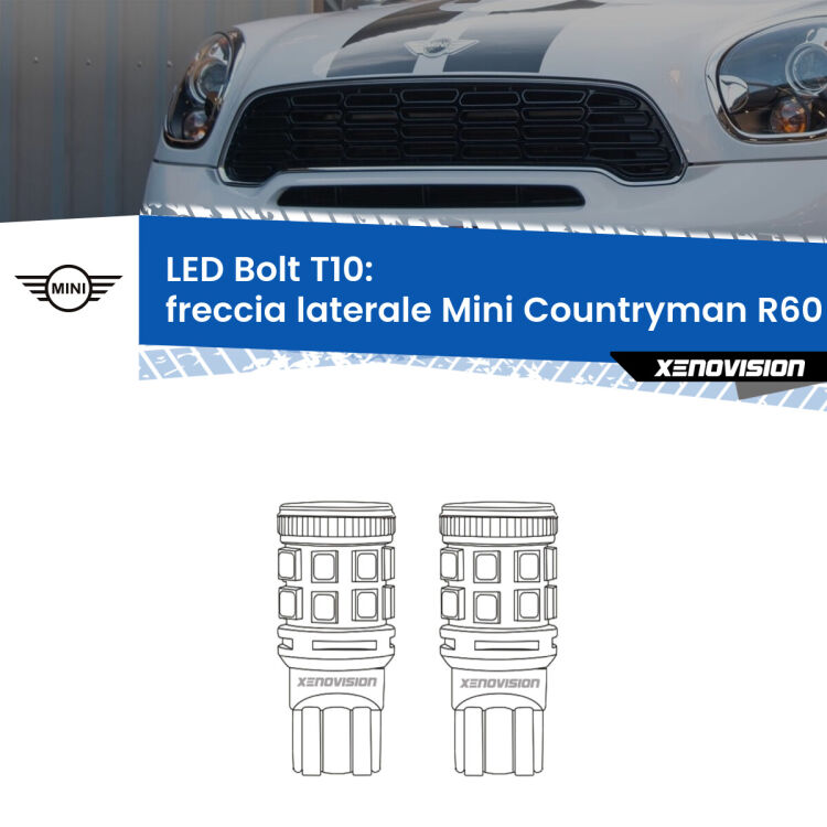 <strong>Freccia laterale LED per Mini Countryman</strong> R60 2010 - 2016. Coppia lampade <strong>T10</strong> modello Bolt canbus.