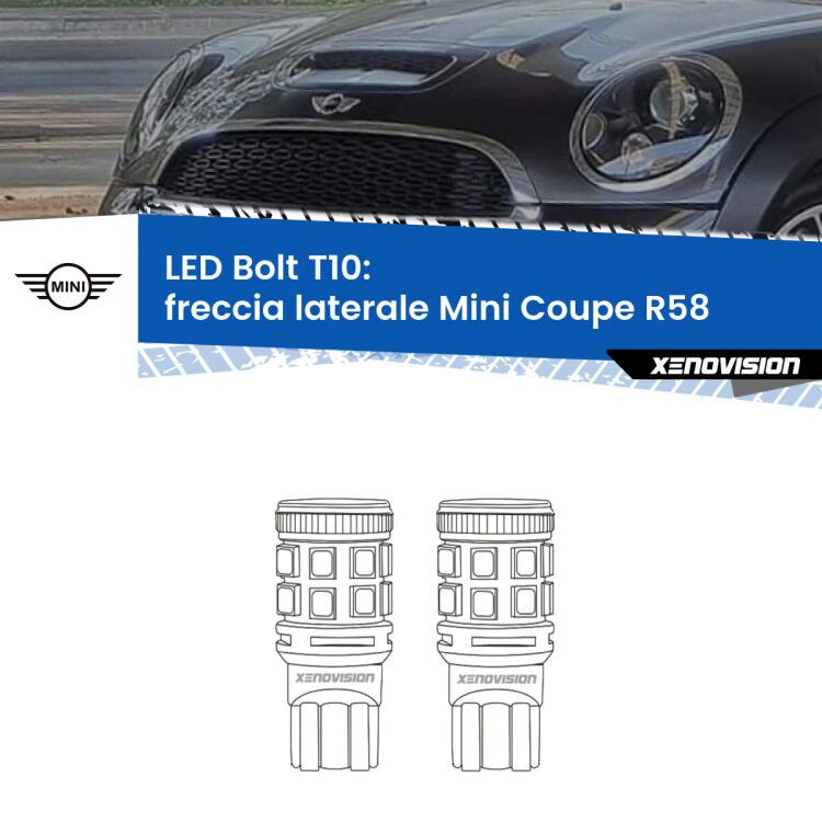 <strong>Freccia laterale LED per Mini Coupe</strong> R58 2011 - 2015. Coppia lampade <strong>T10</strong> modello Bolt canbus.