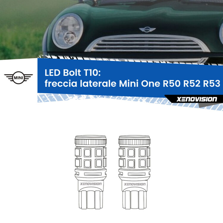 <strong>Freccia laterale LED per Mini One</strong> R50 R52 R53 2001 - 2006. Coppia lampade <strong>T10</strong> modello Bolt canbus.