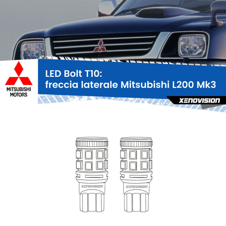 <strong>Freccia laterale LED per Mitsubishi L200</strong> Mk3 faro bianco. Coppia lampade <strong>T10</strong> modello Bolt canbus.