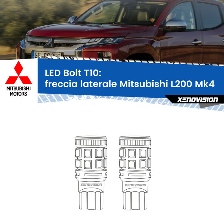 <strong>Freccia laterale LED per Mitsubishi L200</strong> Mk4 2006 - 2014. Coppia lampade <strong>T10</strong> modello Bolt canbus.