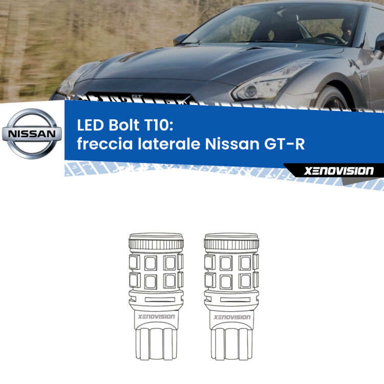 <strong>Freccia laterale LED per Nissan GT-R</strong>  2007 in poi. Coppia lampade <strong>T10</strong> modello Bolt canbus.