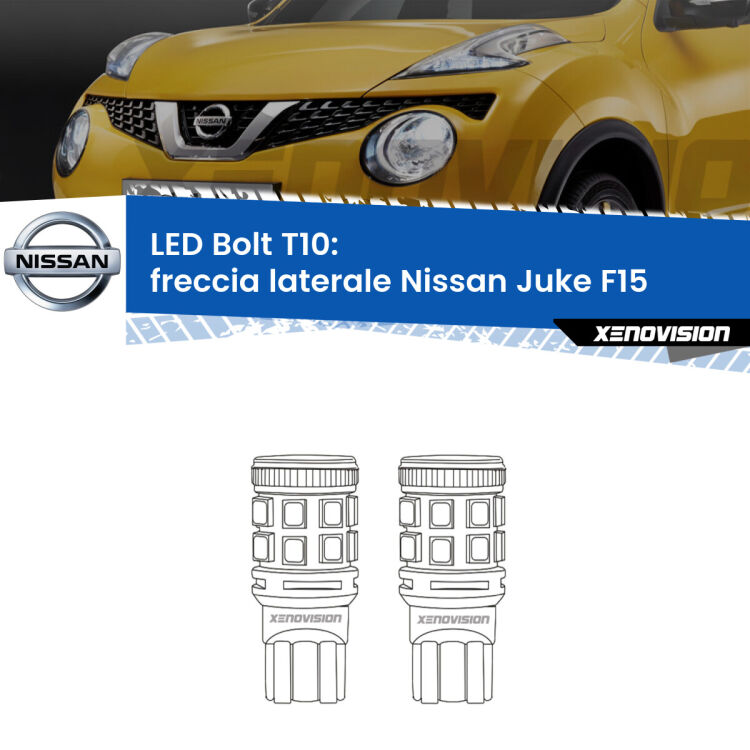 <strong>Freccia laterale LED per Nissan Juke</strong> F15 2010 - 2014. Coppia lampade <strong>T10</strong> modello Bolt canbus.