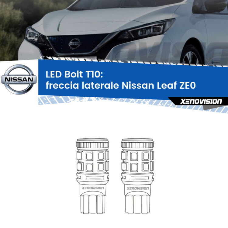 <strong>Freccia laterale LED per Nissan Leaf</strong> ZE0 2010 - 2016. Coppia lampade <strong>T10</strong> modello Bolt canbus.