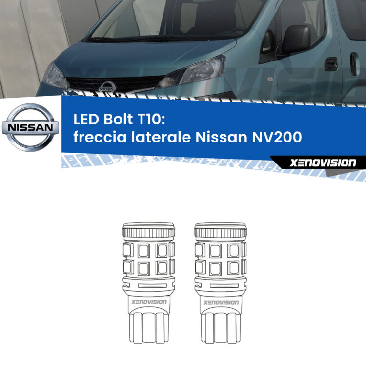 <strong>Freccia laterale LED per Nissan NV200</strong>  2010 - 2019. Coppia lampade <strong>T10</strong> modello Bolt canbus.