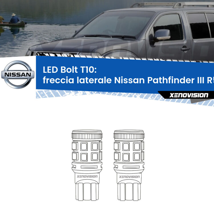 <strong>Freccia laterale LED per Nissan Pathfinder III</strong> R51 2005 - 2011. Coppia lampade <strong>T10</strong> modello Bolt canbus.