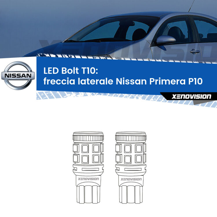 <strong>Freccia laterale LED per Nissan Primera</strong> P10 1990 - 1996. Coppia lampade <strong>T10</strong> modello Bolt canbus.