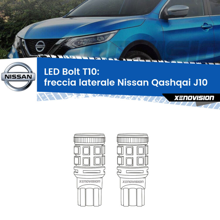 <strong>Freccia laterale LED per Nissan Qashqai</strong> J10 2007 - 2013. Coppia lampade <strong>T10</strong> modello Bolt canbus.