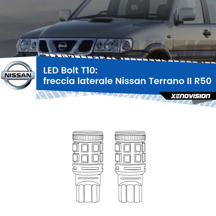 <strong>Freccia laterale LED per Nissan Terrano II</strong> R50 1997 - 2004. Coppia lampade <strong>T10</strong> modello Bolt canbus.