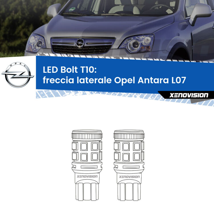 <strong>Freccia laterale LED per Opel Antara</strong> L07 2006 - 2015. Coppia lampade <strong>T10</strong> modello Bolt canbus.