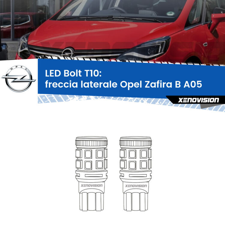 <strong>Freccia laterale LED per Opel Zafira B</strong> A05 2005 - 2015. Coppia lampade <strong>T10</strong> modello Bolt canbus.