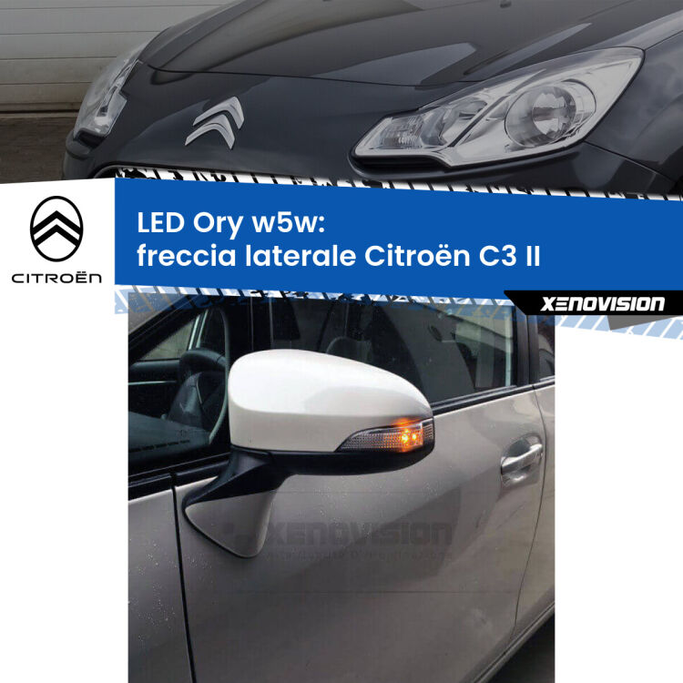 <strong>LED freccia laterale w5w per Citroën C3</strong> II 2009 - 2016. Una lampadina <strong>w5w</strong> canbus luce arancio modello Ory Xenovision.