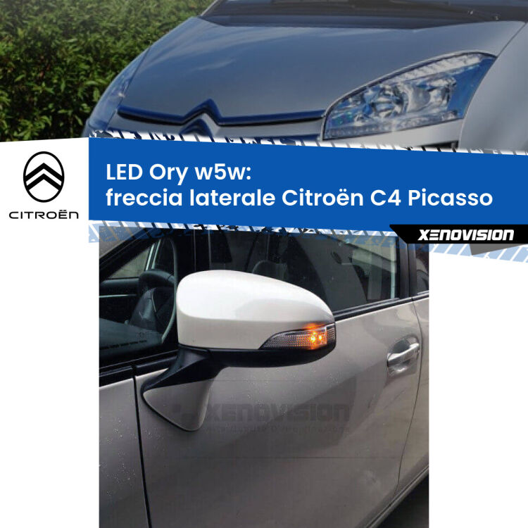 <strong>LED freccia laterale w5w per Citroën C4 Picasso</strong>  2006 - 2013. Una lampadina <strong>w5w</strong> canbus luce arancio modello Ory Xenovision.