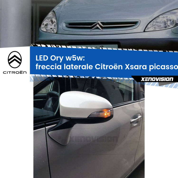 <strong>LED freccia laterale w5w per Citroën Xsara picasso</strong>  1999 - 2012. Una lampadina <strong>w5w</strong> canbus luce arancio modello Ory Xenovision.