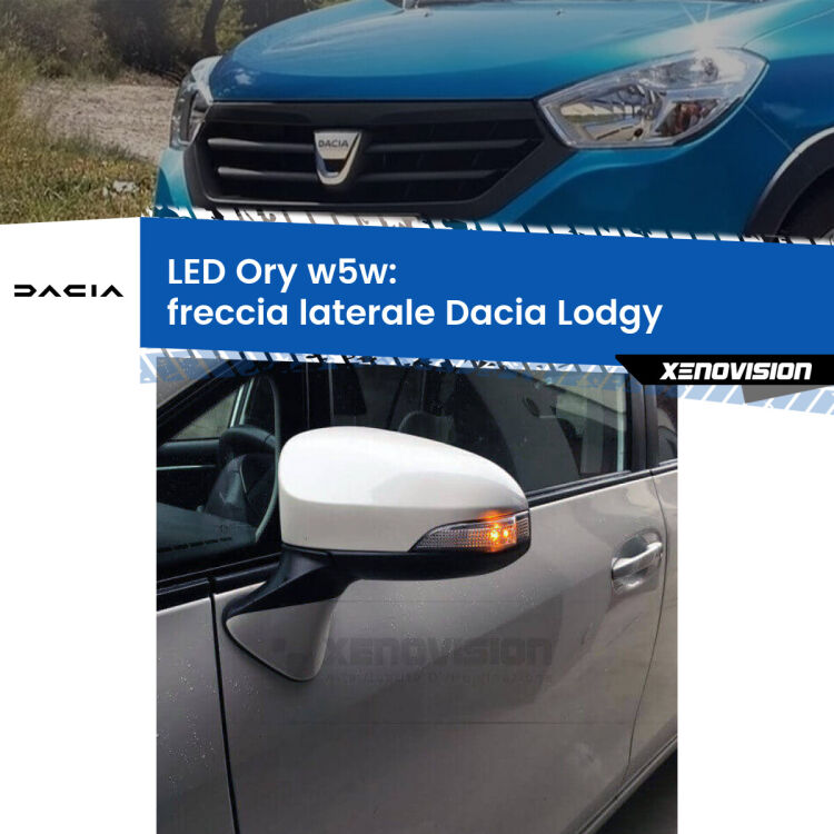 <strong>LED freccia laterale w5w per Dacia Lodgy</strong>  2012 in poi. Una lampadina <strong>w5w</strong> canbus luce arancio modello Ory Xenovision.