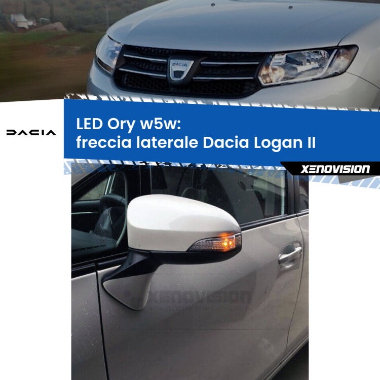 <strong>LED freccia laterale w5w per Dacia Logan</strong> II 2012 in poi. Una lampadina <strong>w5w</strong> canbus luce arancio modello Ory Xenovision.