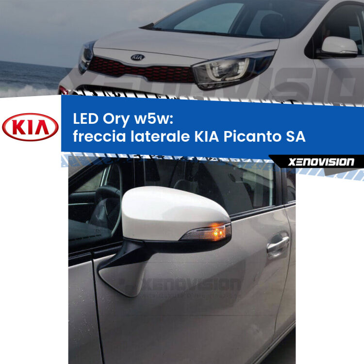 <strong>LED freccia laterale w5w per KIA Picanto</strong> SA 2003 - 2010. Una lampadina <strong>w5w</strong> canbus luce arancio modello Ory Xenovision.