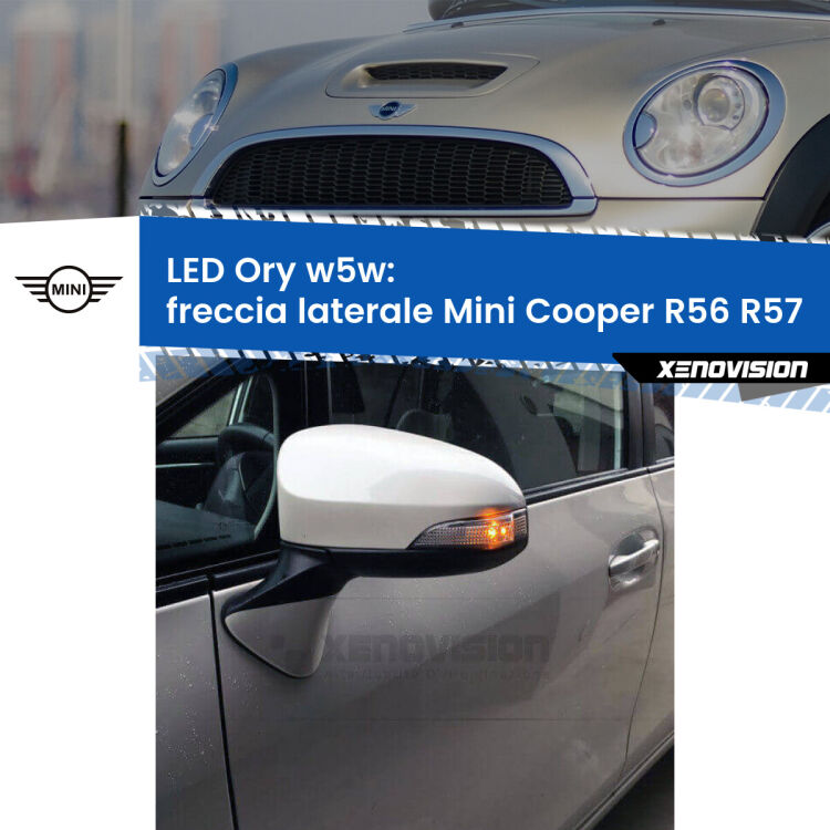 <strong>LED freccia laterale w5w per Mini Cooper</strong> R56 R57 faro bianco. Una lampadina <strong>w5w</strong> canbus luce arancio modello Ory Xenovision.