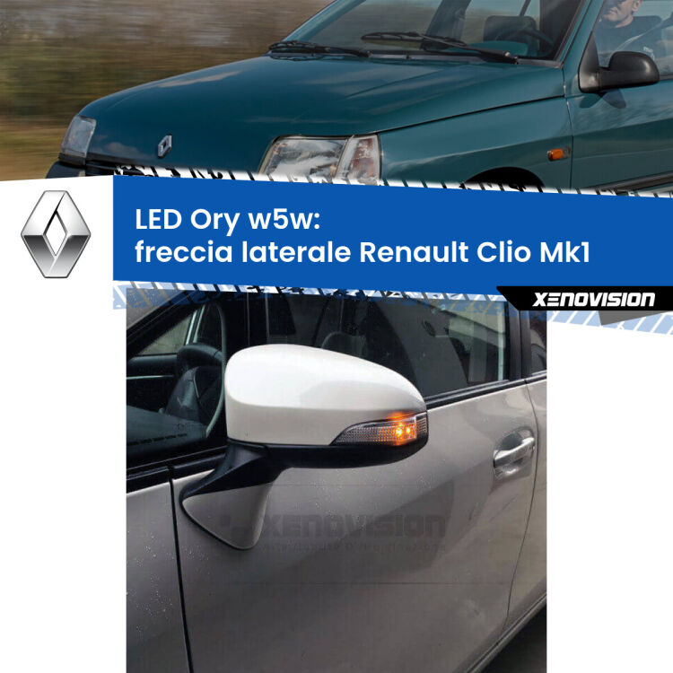 <strong>LED freccia laterale w5w per Renault Clio</strong> Mk1 1990 - 1998. Una lampadina <strong>w5w</strong> canbus luce arancio modello Ory Xenovision.