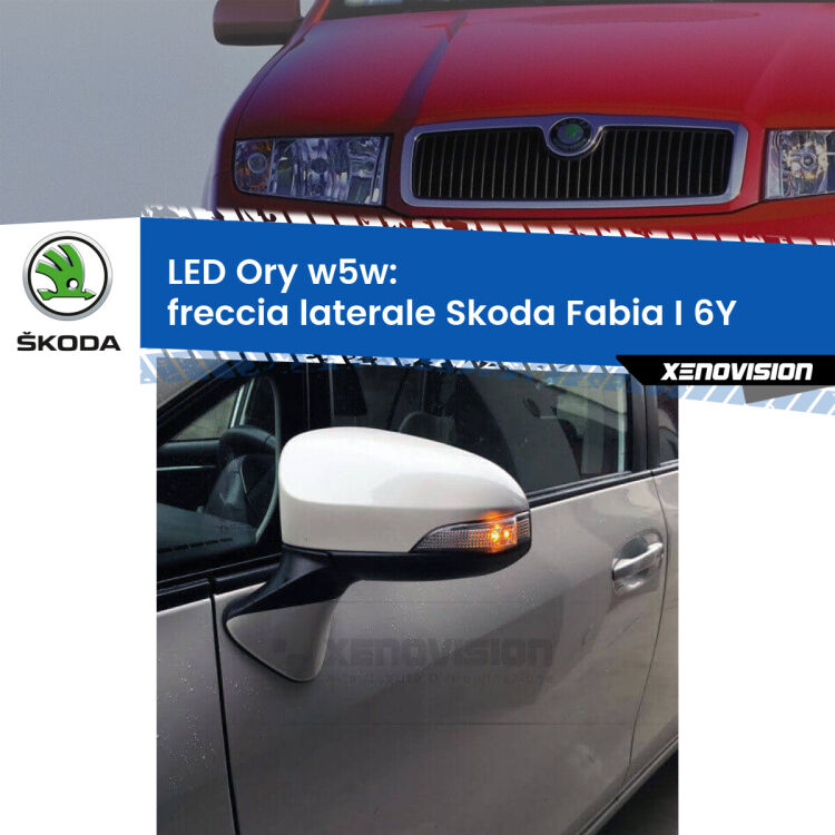 <strong>LED freccia laterale w5w per Skoda Fabia I</strong> 6Y 1999 - 2006. Una lampadina <strong>w5w</strong> canbus luce arancio modello Ory Xenovision.