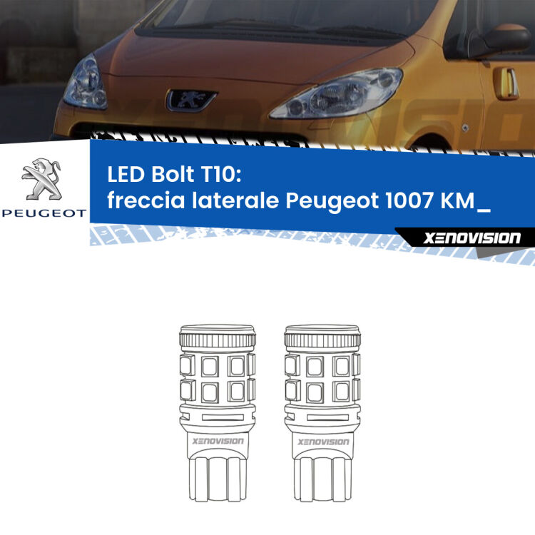 <strong>Freccia laterale LED per Peugeot 1007</strong> KM_ 2005 - 2009. Coppia lampade <strong>T10</strong> modello Bolt canbus.