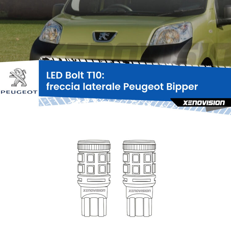 <strong>Freccia laterale LED per Peugeot Bipper</strong>  2008 in poi. Coppia lampade <strong>T10</strong> modello Bolt canbus.