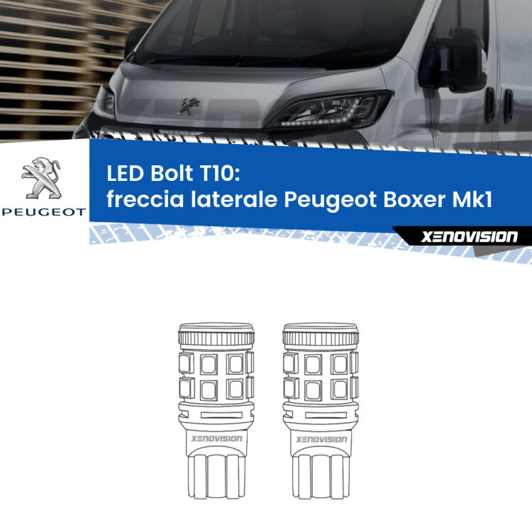 <strong>Freccia laterale LED per Peugeot Boxer</strong> Mk1 1994 - 2002. Coppia lampade <strong>T10</strong> modello Bolt canbus.