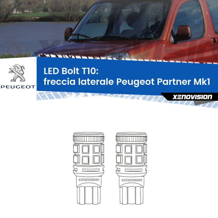 <strong>Freccia laterale LED per Peugeot Partner</strong> Mk1 faro bianco. Coppia lampade <strong>T10</strong> modello Bolt canbus.