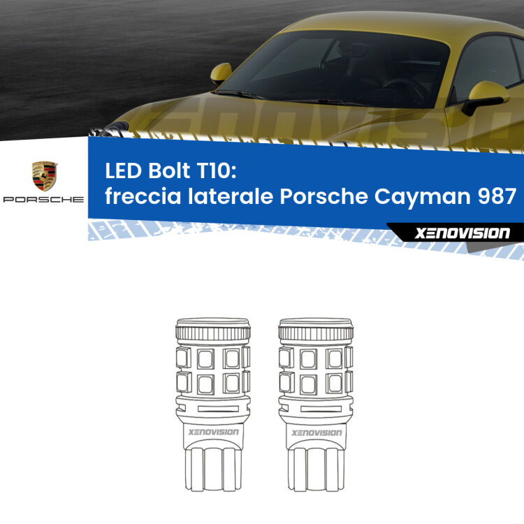 <strong>Freccia laterale LED per Porsche Cayman</strong> 987 2005 - 2013. Coppia lampade <strong>T10</strong> modello Bolt canbus.