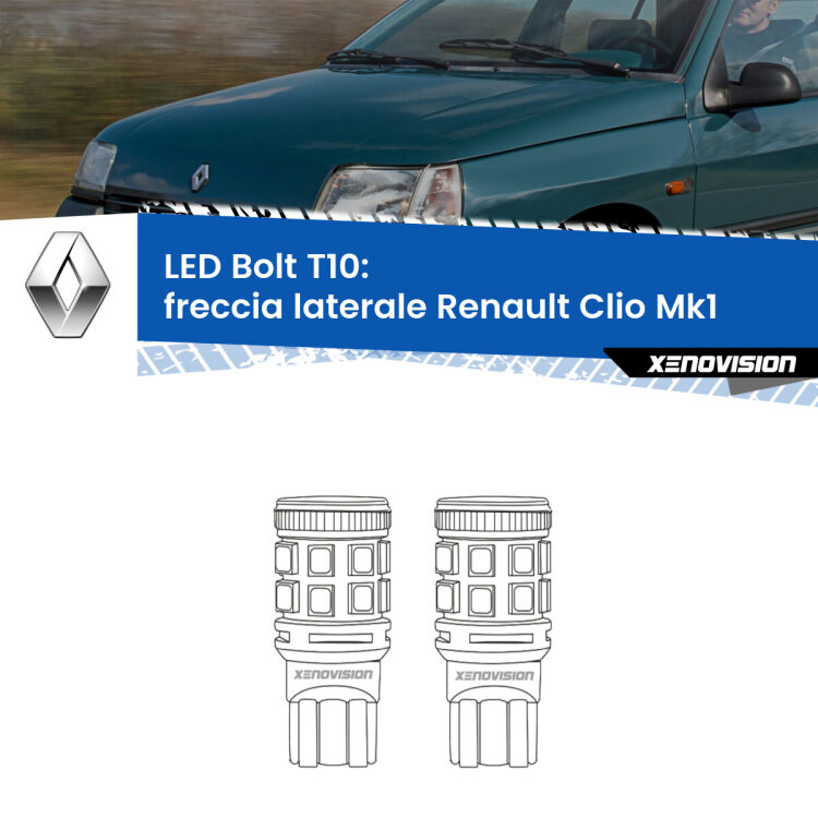 <strong>Freccia laterale LED per Renault Clio</strong> Mk1 1990 - 1998. Coppia lampade <strong>T10</strong> modello Bolt canbus.