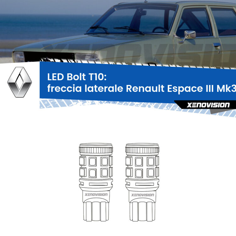 <strong>Freccia laterale LED per Renault Espace III</strong> Mk3 1996 - 2002. Coppia lampade <strong>T10</strong> modello Bolt canbus.