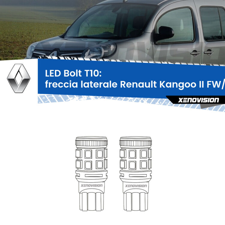 <strong>Freccia laterale LED per Renault Kangoo II</strong> FW/KW 2008 in poi. Coppia lampade <strong>T10</strong> modello Bolt canbus.