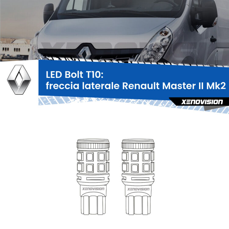 <strong>Freccia laterale LED per Renault Master II</strong> Mk2 faro giallo. Coppia lampade <strong>T10</strong> modello Bolt canbus.