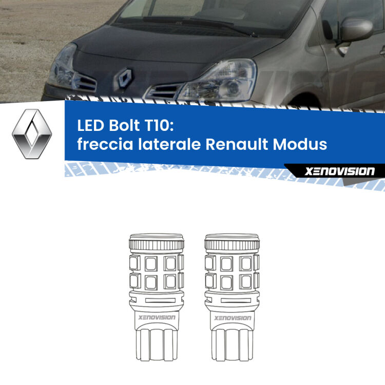 <strong>Freccia laterale LED per Renault Modus</strong>  2004 - 2012. Coppia lampade <strong>T10</strong> modello Bolt canbus.