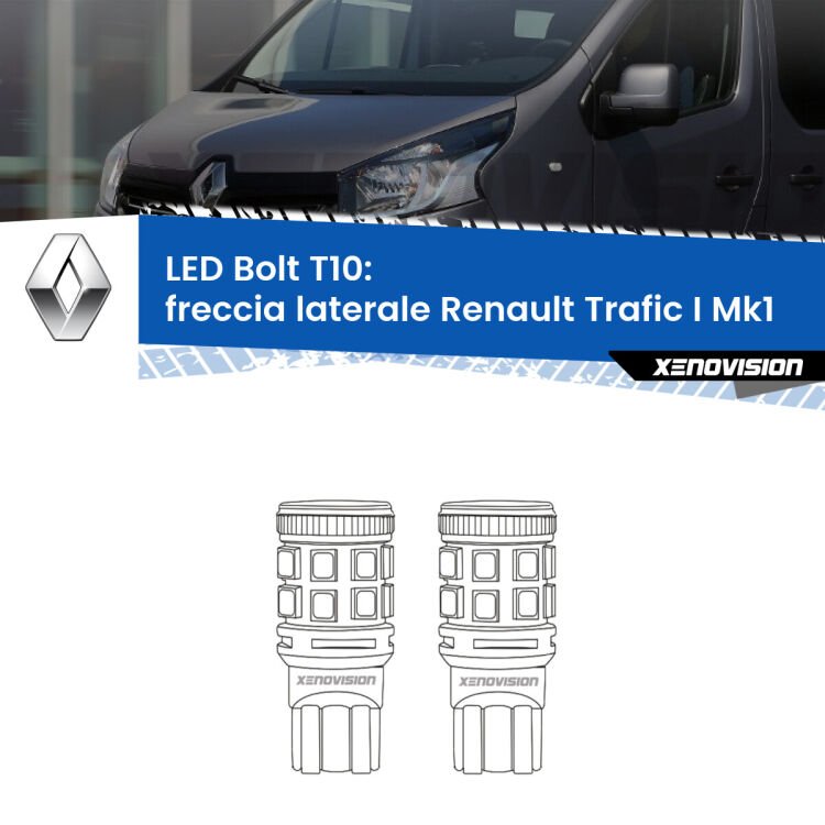 <strong>Freccia laterale LED per Renault Trafic I</strong> Mk1 1980 - 2000. Coppia lampade <strong>T10</strong> modello Bolt canbus.