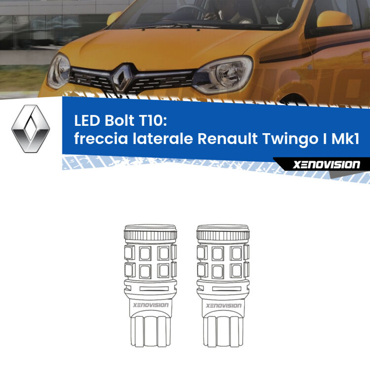 <strong>Freccia laterale LED per Renault Twingo I</strong> Mk1 1993 - 2006. Coppia lampade <strong>T10</strong> modello Bolt canbus.