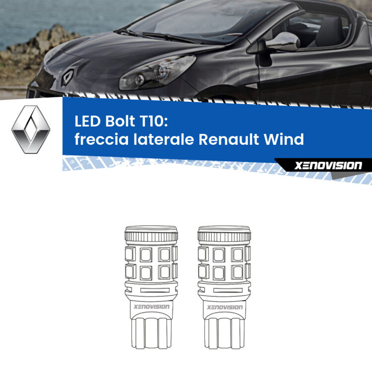 <strong>Freccia laterale LED per Renault Wind</strong>  2010 - 2013. Coppia lampade <strong>T10</strong> modello Bolt canbus.