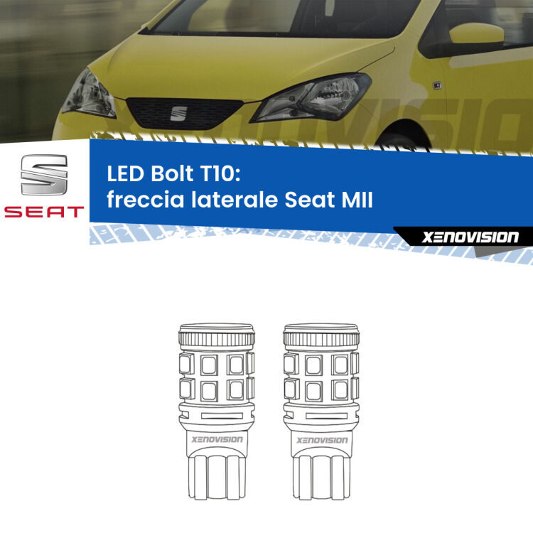 <strong>Freccia laterale LED per Seat MII</strong>  2011 - 2021. Coppia lampade <strong>T10</strong> modello Bolt canbus.