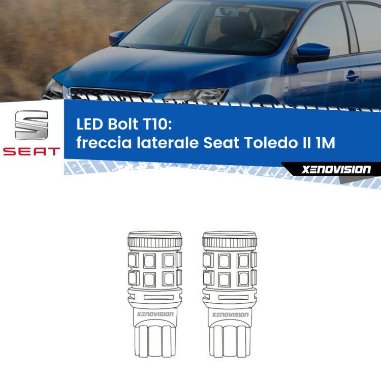 <strong>Freccia laterale LED per Seat Toledo II</strong> 1M 1998 - 2006. Coppia lampade <strong>T10</strong> modello Bolt canbus.