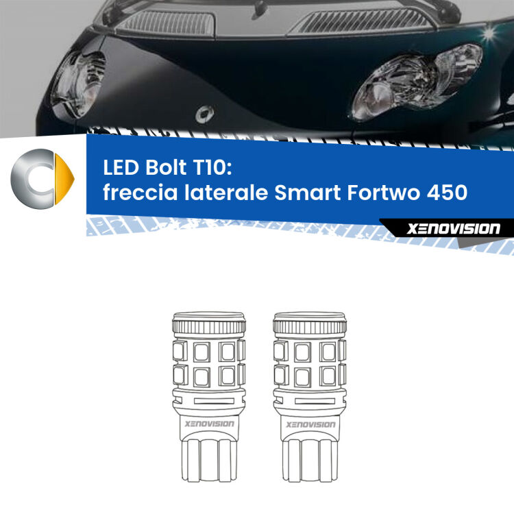 <strong>Freccia laterale LED per Smart Fortwo</strong> 450 2004 - 2007. Coppia lampade <strong>T10</strong> modello Bolt canbus.