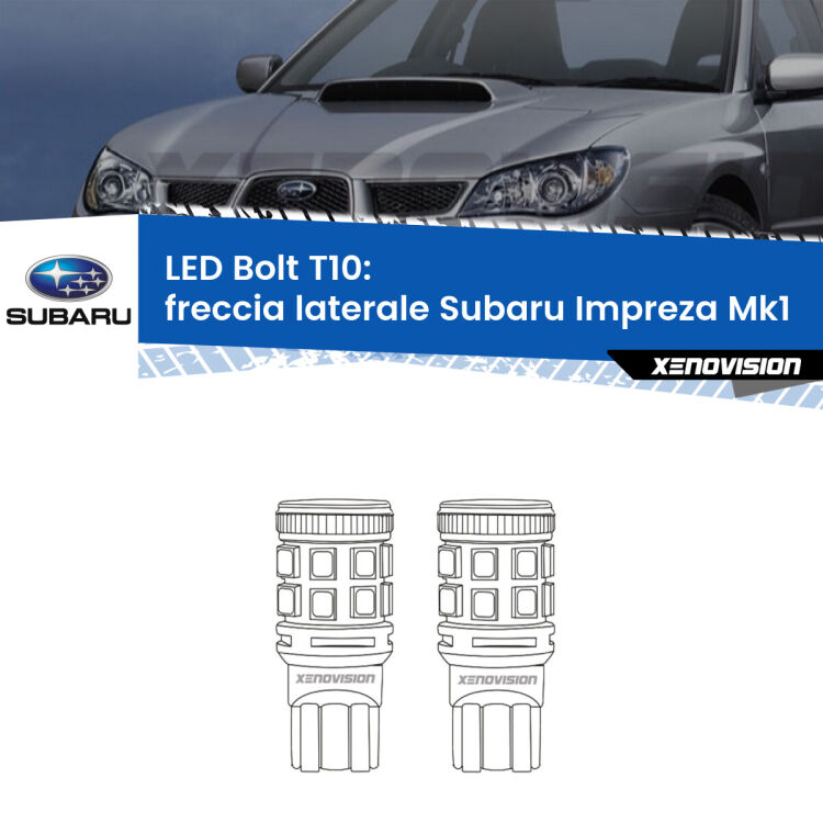 <strong>Freccia laterale LED per Subaru Impreza</strong> Mk1 1992 - 2000. Coppia lampade <strong>T10</strong> modello Bolt canbus.