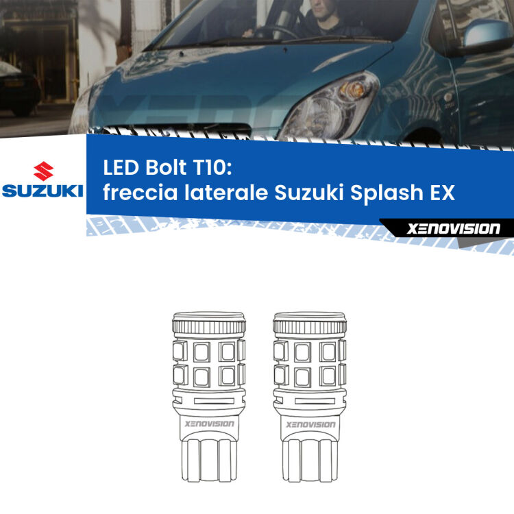 <strong>Freccia laterale LED per Suzuki Splash</strong> EX 2008 in poi. Coppia lampade <strong>T10</strong> modello Bolt canbus.