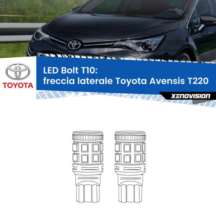 <strong>Freccia laterale LED per Toyota Avensis</strong> T220 1997 - 2003. Coppia lampade <strong>T10</strong> modello Bolt canbus.